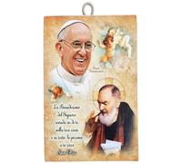 KUSTOM ART Tableau mural motif vintage série Images sacrées Pape François et Padre Pio Prière Impression sur bois 15 x 10 cm