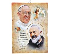 KUSTOM ART Tableau mural motif vintage série Images sacrées Pape François et Saint Père Pie Prière Impression sur bois 25 x 18 cm