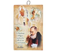 KUSTOM ART Tableau mural motif vintage série Images sacrées Pape Jean-Paul II Secondo et Saint Padre Pio Impression sur bois 15 x 10 cm