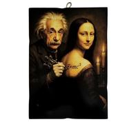 KUSTOM ART Tableau mural moulé série Peintures célèbres Parodie La Gioconda Monna Lisa avec Albert Einstein Tatouateur Impression artistique vintage sur bois 25 x 18 cm
