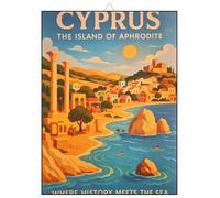 KUSTOM ART Tableau mural ou de table, série paysages et villes Chypre, l'île d'Aphrodite, impression artistique sur bois, 30 x 21 cm