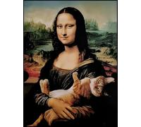 KUSTOM ART Tableau mural ou de table, série peintures célèbres Monna Lisa Gioconda avec chat, impression artistique sur bois, 30 x 21 cm