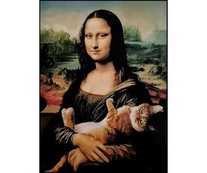 KUSTOM ART Tableau mural ou de table, série peintures célèbres Monna Lisa Gioconda avec chat, impression artistique sur bois, 30 x 21 cm