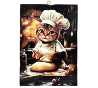 KUSTOM ART Tableau mural série animaux Aristocratiques chat cuisinier boulanger impression sur bois 25 x 18 cm.