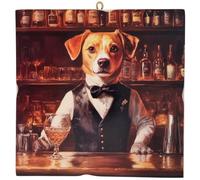 KUSTOM ART Tableau mural série animaux chien barista impression sur bois 23 x 23 cm