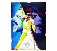 KUSTOM ART Tableau mural série chanteurs célèbres Freddie Mercury autographe imprimé sur bois 25 x 18 cm.