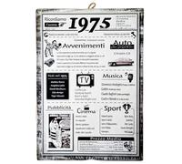 KUSTOM ART Tableau mural série citations et aphorismes événements importants et informations année 1975 impression sur bois 25 x 18 cm idée cadeau anniversaire