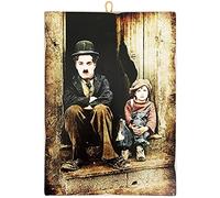 KUSTOM ART Tableau quadrillage Style Vintage Acteurs Célèbres "Charlie Chaplin - L'Enfant". Impression Sur Bois Pour Mobilier Restaurant Pizzeria Trattoria Bar Hôtel