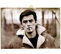 KUSTOM ART Tableau quadrillage style vintage série acteurs célèbres Alain Delon Impression de collection sur bois 18 x 25 cm.