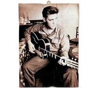 KUSTOM ART Tableau quadrillage style vintage série acteurs célèbres Elvis Presley joue guitare impression sur bois 18 x 25 cm.