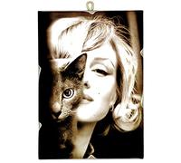 KUSTOM ART Tableau quadrillage style vintage série acteurs Hollywood Marilyn Monroe Impression de collection sur bois 25 x 18 cm.