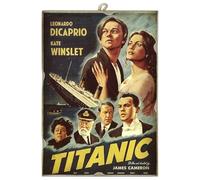 KUSTOM ART Tableau quadrillage style vintage série Locandine film célèbre Titanic impression sur bois 25 x 18 cm.