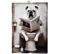 KUSTOM ART Tableau série animaux meuble toilette chien Bulldog anglais sur eau, impression sur bois, 25 x 18 cm
