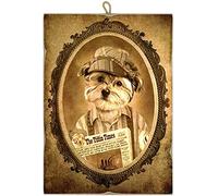 KUSTOM ART Tableau Style Vintage Série Animaux, Chien Yorkshire, Aristocratique de Collection Impression sur Bois 25x18