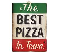 KUSTOM ART Tableau style vintage série Old Publicité The Best Pizza in Town Impression sur bois 25 x 18 cm.
