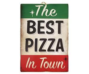 KUSTOM ART Tableau style vintage série Old Publicité The Best Pizza in Town Impression sur bois 25 x 18 cm.