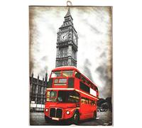 Kustom Art Tableau Tableau Style Vintage Série Londres (London) Red Bus et Big Ben Impression sur Bois 25 x 18 cm