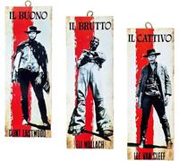 KUSTOM ART Tris Peintures murales Série Acteurs Célèbres Clint Eastwood Eli Wallach Lee Van Cleef Film le Bon le Méchant Impression sur Bois 40x15cm