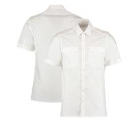 Kustom Kit Blanc Polycoton Facile Fer Manche Courte sur Mesure Chemise Pilote