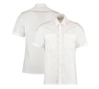 Kustom Kit Blanc Polycoton Facile Fer Manche Courte sur Mesure Chemise Pilote