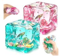 Kutakuta 2 Pièce Jouets Squishy Cube Boules, Cube De Glace Solide Sucre De Malt avec Coquillages & Étoiles Flottants Rempli Squishy Jouets Ball pour Enfants et Adultes Soulagement