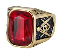 KUTCEK Bague de style britannique pour homme en acier titane et cristal rouge - Cadeau pour lui - Accessoire de mode urbain - Streetwear Hip Hop, 9, Acier inoxydable