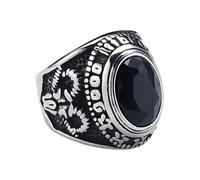 KUTCEK Bague en acier inoxydable avec tête de mort et chèvre pour homme - Bijou punk gothique en acier inoxydable avec pierre œil - Accessoire de mode tendance, 9, Acier titane