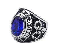KUTCEK Bague en acier inoxydable avec tête de mort et chèvre pour homme - Bijou punk gothique en acier inoxydable avec pierre œil - Accessoire de mode tendance, 12, Acier titane