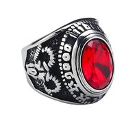 KUTCEK Bague en acier inoxydable avec tête de mort et chèvre pour homme - Bijou punk gothique en acier inoxydable avec pierre œil - Accessoire de mode tendance, 12, Acier titane
