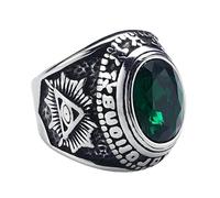 KUTCEK Bague en acier inoxydable avec tête de mort et chèvre pour homme - Bijou punk gothique en acier inoxydable avec pierre œil - Accessoire de mode tendance, 8, Acier titane