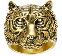 KUTCEK Bague en acier inoxydable pour homme en forme de tête de tigre - Bijou vintage - Cadeau pour lui - Bague audacieuse inspirée de la faune, 10, Acier inoxydable