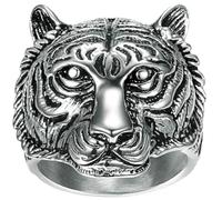 KUTCEK Bague en acier inoxydable pour homme en forme de tête de tigre - Bijou vintage - Cadeau pour lui - Bague audacieuse inspirée de la faune, 12, Acier inoxydable