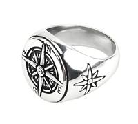 KUTCEK Bague en acier titane avec boussole vintage pour homme - Symboles viking rétro style nordique bijoux mystérieux aventure cadeau, 10