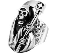 KUTCEK Bague en acier titane avec motif tête de mort pour homme - Style gothique vintage - Cadeau pour lui - Style faucheuse - Bague déclaration sur le thème sombre, 12, Acier inoxydable