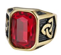 KUTCEK Bague en acier titane pour homme Viking Streetwear Bijoux Cadeau pour lui Bague audacieuse avec cristal rouge Hip Hop urbain, 13, Acier inoxydable