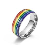 KUTCEK Bague en résine arc-en-ciel pour homme et femme - Art géométrique coloré - En acier titane - Empilable - Cadeau idéal, 10, Acier titane