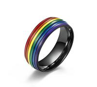 KUTCEK Bague en résine arc-en-ciel pour homme et femme - Art géométrique coloré - En acier titane - Empilable - Cadeau idéal, 12, Acier titane