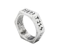 KUTCEK Bague en titane avec runes vikings mystiques - Bijou unisexe nordique hexagonal avec symboles runiques anciens, 13, Acier titane