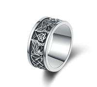 KUTCEK Bague loup viking en acier inoxydable avec motif totem nordique, bijou tendance, 9, Acier titane