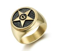 KUTCEK Bague maçonnique en acier inoxydable pour homme - Étoile brillante symbole de la franc-maçonnerie gothique bijoux punk hip hop bague cadeau, 12, Acier titane