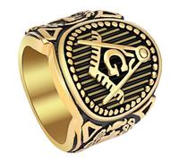 KUTCEK Bague maçonnique pour homme en acier titane - Bijoux fraternels - Cadeau pour lui - Symbole vintage - Bague de fraternité à collectionner, 13, Acier inoxydable