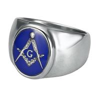 KUTCEK Bague maçonnique pour homme en acier titane et résine bleue Hip Hop Bijoux Cadeau pour lui Style vintage Accessoire de mode, 13, Acier inoxydable