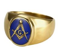 KUTCEK Bague maçonnique pour homme en acier titane et résine bleue Hip Hop Bijoux Cadeau pour lui Style vintage Accessoire de mode, 7, Acier inoxydable
