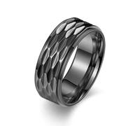KUTCEK Bague pour homme en acier inoxydable texturé motif géométrique fabriquée à la main Design moderne Bijoux masculins Cadeau pour lui, 11, Acier titane