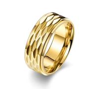 KUTCEK Bague pour homme en acier inoxydable texturé motif géométrique fabriquée à la main Design moderne Bijoux masculins Cadeau pour lui, 9, Acier titane