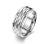 KUTCEK Bague pour homme en acier inoxydable texturé motif géométrique fabriquée à la main Design moderne Bijoux masculins Cadeau pour lui, 10, Acier titane