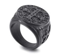 KUTCEK Bague viking vintage rune - Acier titane noir médiéval unique avec symbole de la croix nordique unique pour homme, 8, Acier titane