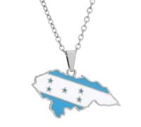 KUTCEK Collier avec pendentif carte du Honduras en acier inoxydable - Cadeau de voyage - Pour couple - Unisexe - Pour homme et femme, 50 cm, Acier inoxydable
