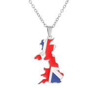 KUTCEK Collier avec pendentif carte du Royaume-Uni en acier inoxydable émaillé Motif géométrique moderne Unisexe Cadeau pour couple, Acier inoxydable