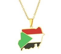 KUTCEK Collier avec pendentif carte du Soudan en acier titane émaillé pour couple - Bijou bohème d'exploration culturelle - Cadeau pour homme et femme, Acier inoxydable